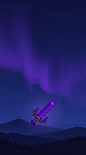 Official Galaxy Sword sprite on a minimal purple phone wallpaper with space for app icons.