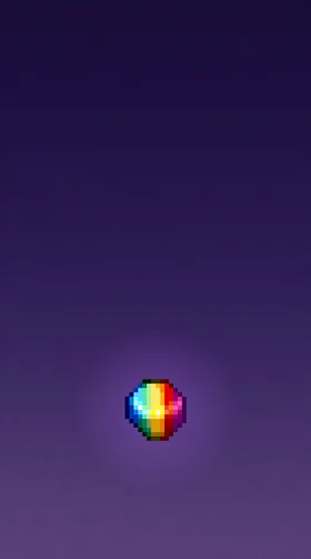 Official Prismatic Shard sprite on a minimal purple phone wallpaper with space for app icons.